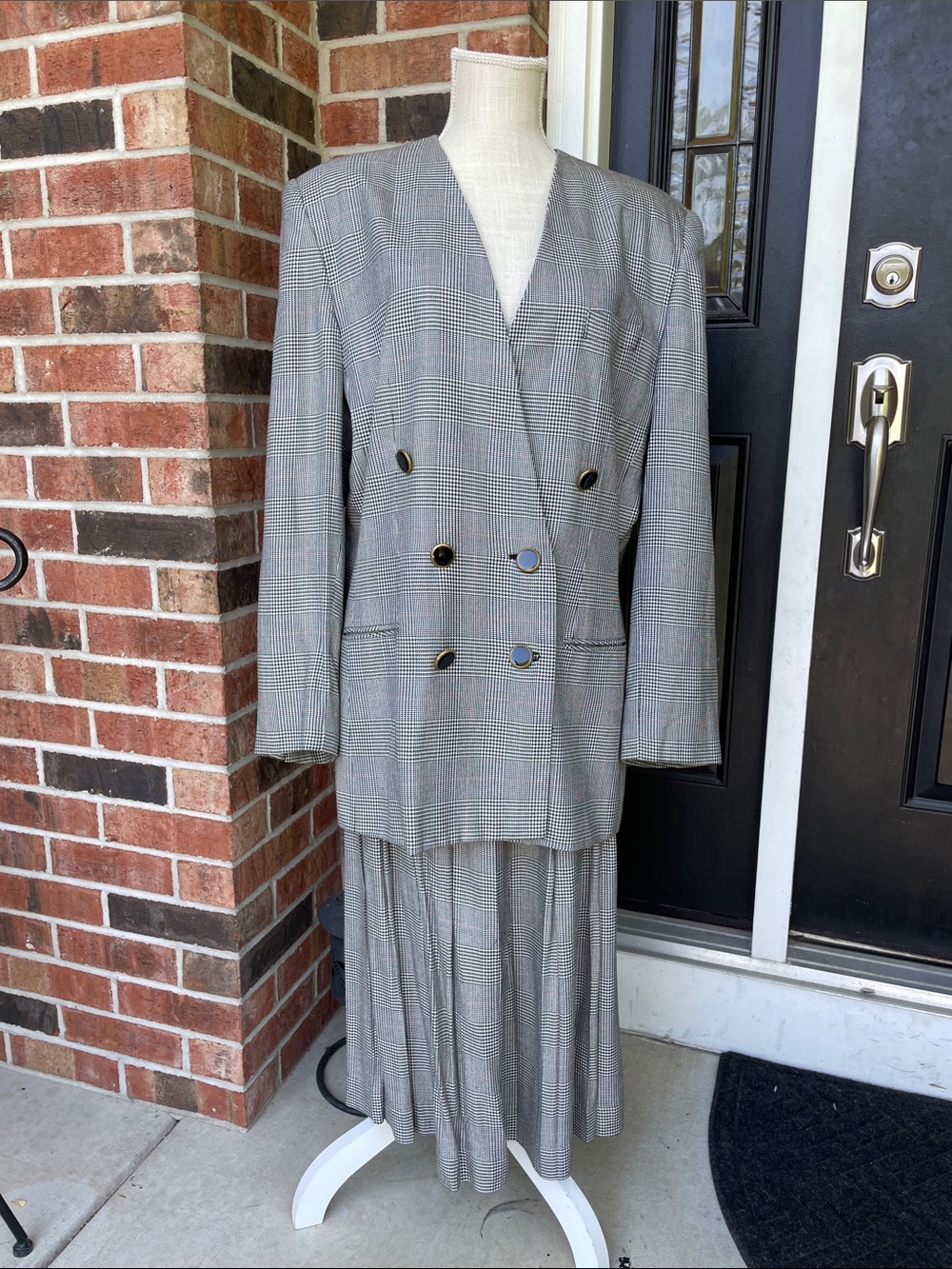 Vintage Worthington Houndstooth Pleated Black & White Skirt Suit Sz 18